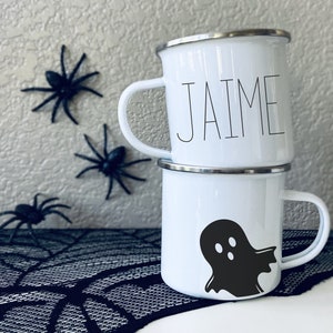 Personalized Halloween Mug, Ghost Mug, Halloween Name Mug, Custom Halloween Mug, Halloween Cup, Halloween Camp Mug, Campfire Cup, Enamel Cup
