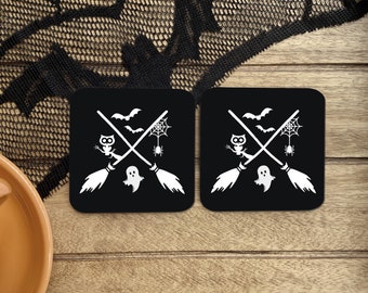 Custom Halloween Coaster, Personalized Halloween Coaster, Halloween Table Decoration, Halloween Decor, Drink Coaster, Bat, Ghost, Skull, Owl