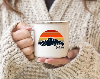 Personalized Mountain Camp Mug: Custom Enamelware Coffee Cup