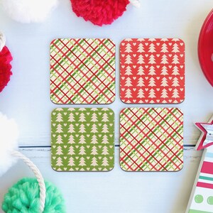 Christmas Coaster Set, Fair Isle Holiday Coaster, Holiday Drink Coaster, Christmas Decoration, Table Decor, Holiday Decor, Gifts Under 20