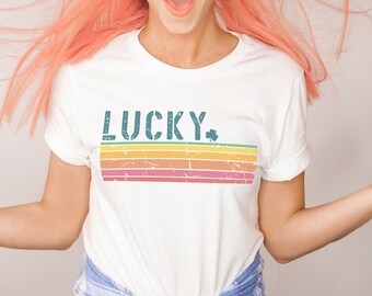 LUCKY Stripe Rainbow Unisex Shirt, St. Patrick's Day Shirt, Rainbow Shirt, Lucky Shirt, Shamrock Shirt, Rainbow Stripe, Pub Crawl Shirt