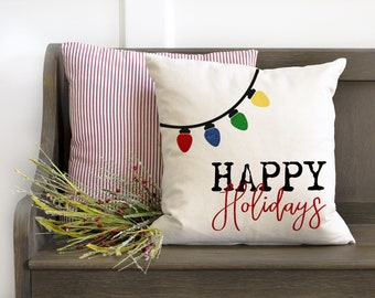 Custom Happy Holidays Pillow Cover, Holiday Lights Pillow Cover, Custom Holiday Pillow, Holiday Pillow Cover, Christmas Decor