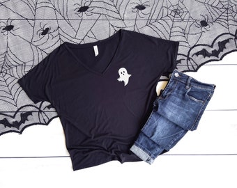 Halloween Ghost Shirt // V-Neck Ghost Tee // Slouchy Ghost Shirt // Simple Halloween Shirt // Slouchy Halloween Shirt // Relaxed Ladies Tee