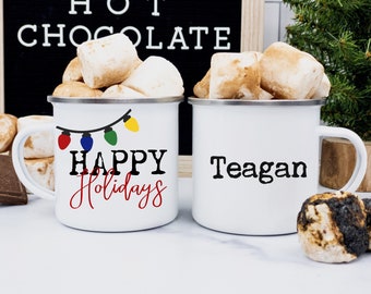 Personalized Happy Holidays Mug, Holidays Lights Mug, Custom Christmas Mug, Holiday Mug, Christmas Coffee Cup, Christmas Hot Chocolate Mug