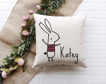 Personalized Bunny Pillow Cover, Custom Pillow Cover, Custom Rabbit Pillow Cover, Child Name Pillow, Easter Pillow with Name, Nursery Pillow