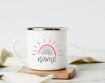 Personalized Rainbow Camp Mug: Custom Enamelware Coffee Cup