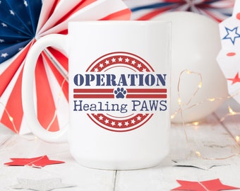 Operation Healing PAWS Ceramic Coffee Mug / Personalized Coffee Cup / Service Dog Support / Veteran Support Mug / Military Mug /  Patriotic