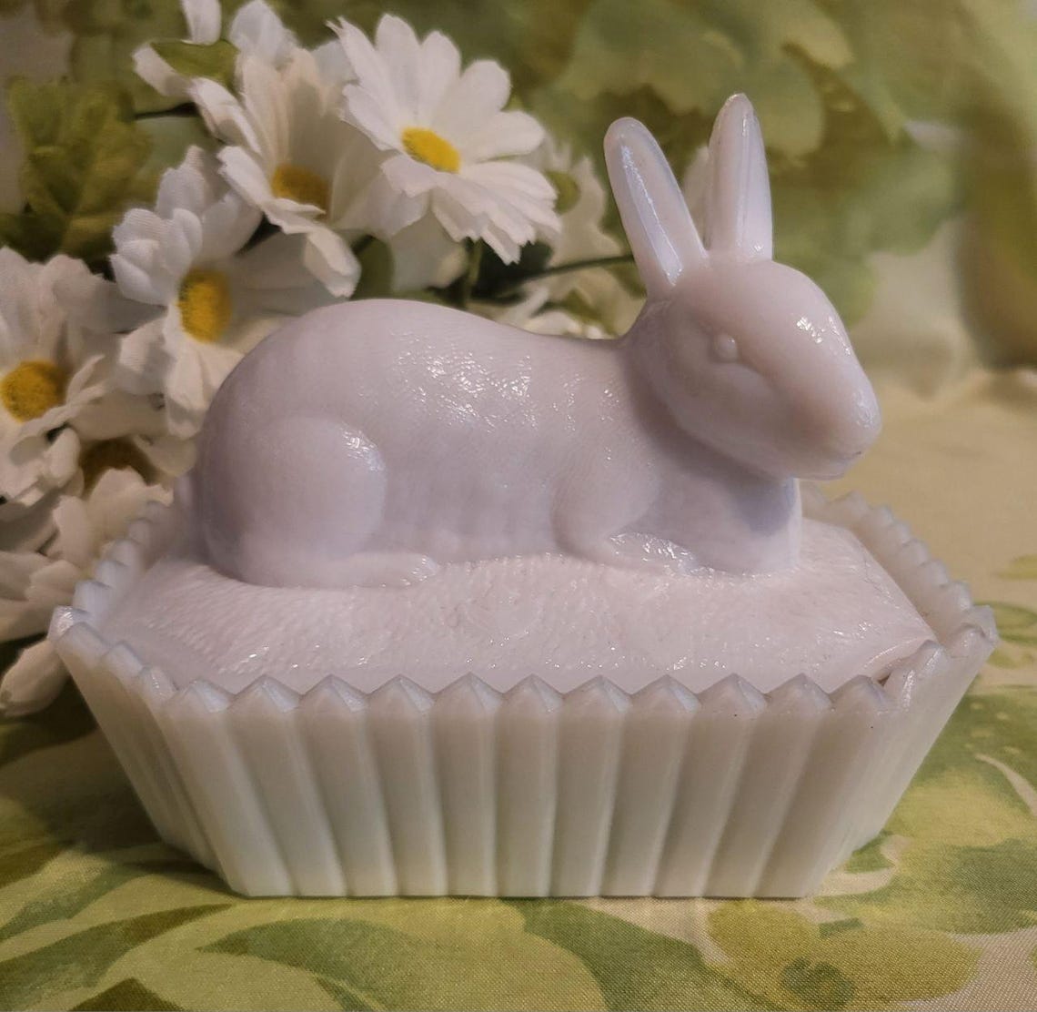 RARE Vintage 1950s Westmoreland Milk Glass Rabbit With Lid Butter or ...