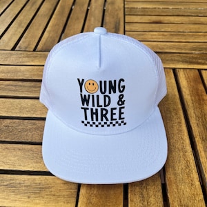Young wild and three birthday hat, checkered birthday, 3rd birthday, three, rad birthday