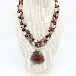 Bev Necklace- Silver, Bloodstone, Agate, Shell