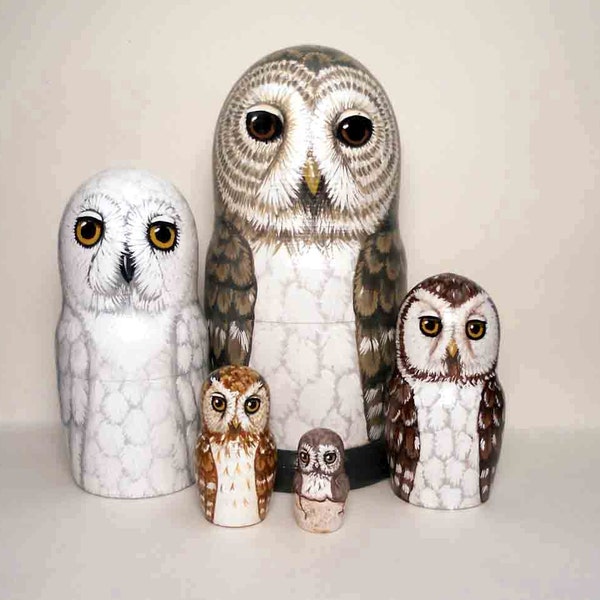 Nesting Doll Owls - Set of 5 - Woodland Spirits