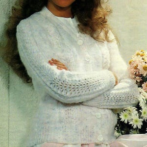 Ladies Brushed DK Lace Knit Long Sleeve Button Up Cardigan 32"-38" Vintage Knitting Pattern PDF Instant Download