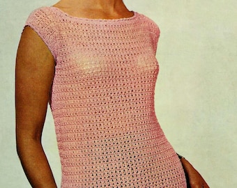 Damen Easy Crochet Kurzarm Sommer Top 34"-40" 4 Ply Fingering Garn Vintage Häkelanleitung PDF Instant Download