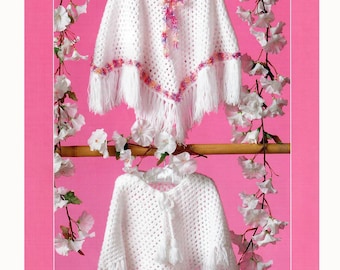Poncho de crochet fácil y bonito para niños pequeños con flecos, punto abuela, 40-66 cm, patrón vintage de crochet de 8 capas, descarga instantánea en PDF.