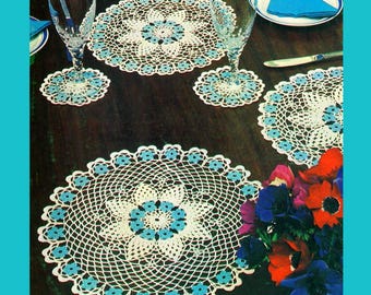 Vintage 70's Cotton Crochet Daisy Luncheon Set Vintage Crochet Pattern Digital Download PDF Centrepiece Place Mat Glass Mat Crochet Homeware
