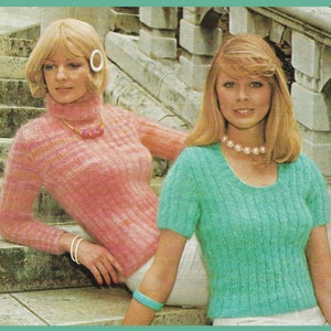 Ladies Mohair Polo Neck Sweater Or Tank Top Vintage Knitting Pattern Digital Download 80&#39;s Retro Mohair Jumper