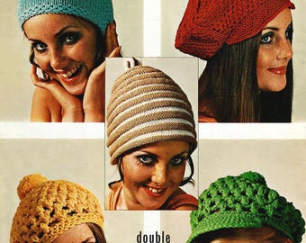 Vintage Knitted and Crochet Winter Hat Patterns: DK 8 Ply PDF Download