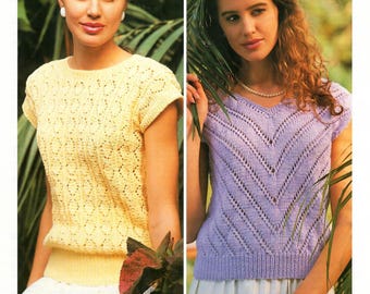 Ladies Lacy Eyelet Sleeveless Summer Tops (4 Patterns) DK Vintage Knitting Patterns PDF Download