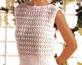 Ladies Simple Crochet Sleeveless Round Neck Mesh Summer Blouse Top 30"-40" DK 8Ply Light Worsted Vintage Crochet Pattern PDF InstantDownload