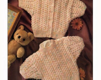 Premature / Newborn Baby's Cosy Round Neck Button Shoulder Sweater Button Up Cardigan 12"-22" DK 8 Ply Vintage Knitting Pattern PDF Download