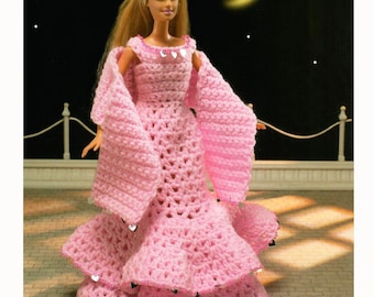 Fashion Doll Vintage Crochet Mermaid Tail Evening Dress With Wrap 11" Doll Party Gown DK 8 Ply Vintage Crochet Pattern PDF Instant Download