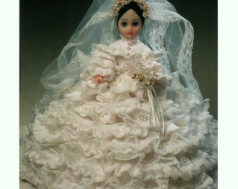 Vintage Dolls Wedding Outfit Coquette Frilly Layered Dress Pretty Wedding Gown 15" Doll 8PLY DK Vintage Knitting Pattern PDF InstantDownload