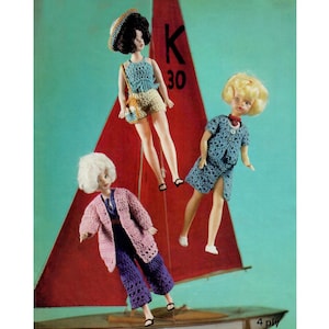 Vintage Sindy Fashion Doll Crochet Clothes 3 Full Outfits 4 Ply Coat Trousers Suit Set Vintage Crochet Pattern PDF Instant Download