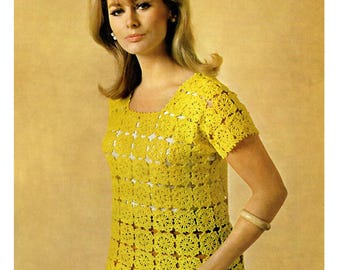 Ladies Short Sleeve Motif Lacy Look Blouse Top Granny Square Style Motif 4 PLY 32"-40" Vintage Crochet Pattern PDF Instant Download