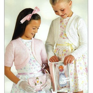 Enkel klassisk öppen bolero för barn, kortärmad eller långärmad, 50-80 cm, stickmönster i 8-trådig vintagestil, PDF-nedladdning direkt