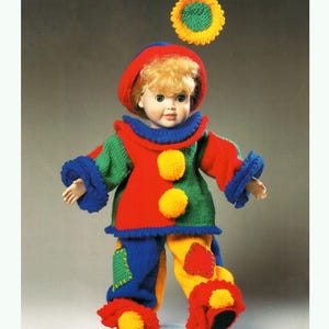 Vintage Puppe Clown Kostüm 90er Jahre Patchwork Block Color 18&quot;Puppen Kleidung DK 8Ply Light Worsted Vintage Strickmuster PDF Instant Download