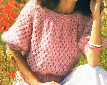 Lace Strickmuster Gebürstet Grobstrick Breiter U-Boot-Ausschnitt Pullover Pullover Damenpullover 30"-40" 12-fädig Vintage Strickmuster PDF Instant Download
