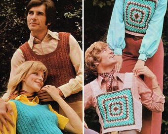 Vintage 70's Crochet Granny Square & Knitted Tank Top Pattern (PDF Download, 33-40" Bust)
