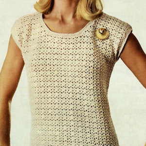 Ladies Simple Crochet Summer Short Sleeve Round Neck Top 34"-40" 4 Ply Vintage Crochet Pattern PDF Instant Download