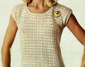 Damen einfach Häkeln Sommer Kurzarm Rundhals Top 34 "-40" 4 lagig Vintage Häkelanleitung PDF Instant Download