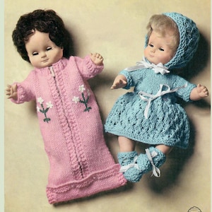 Vintage 12" Doll Outfits Sleeping Bag Dress Hat Booties 4 Ply Vintage Knitting Pattern PDF Instant Download
