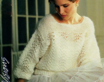 Ladies Easy Knit Pretty Feather And Fan Stitch Patterned Lacey Mohair Sweater 32"-38" Vintage Knitting Pattern PDF Instant Download