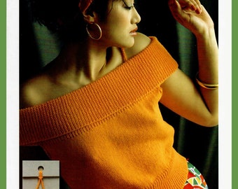Ladies 1980s Off The Shoulder Summer Top Vintage Knitting Pattern Digital Download PDF 80s Bare Shoulders Top Pattern