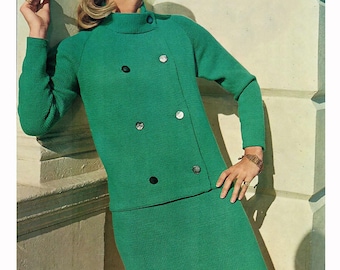 Matching Knitted Skirt And High Neck Raglan Jacket Set Ladies 34"-38" DK 8 Ply Light Worsted Vintage Knitting Pattern PDF Instant Download
