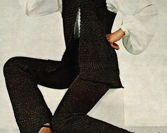 Ladies Crochet Trouser Suit Set Matching Long Sleeveless Waistcoat 32"-38" Vintage Crochet Pattern PDF Download