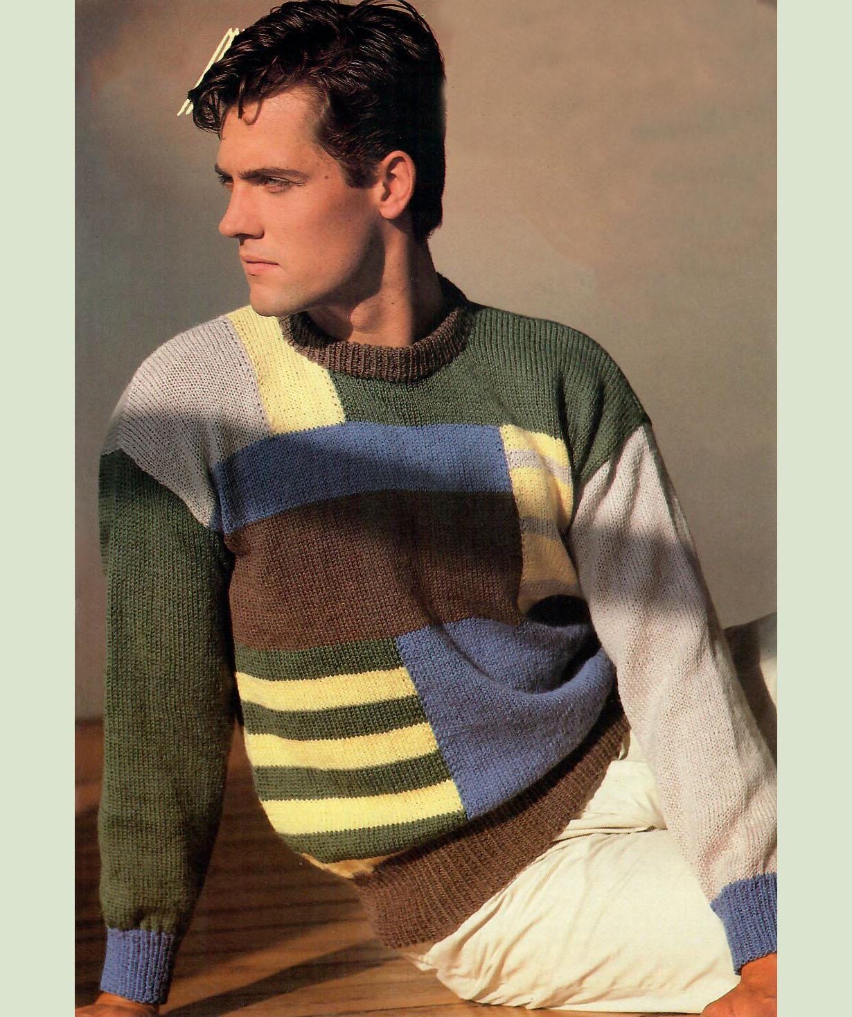 Men's Colour Block Long Sleeve Sweater Drop Shoulder DK Alpaca