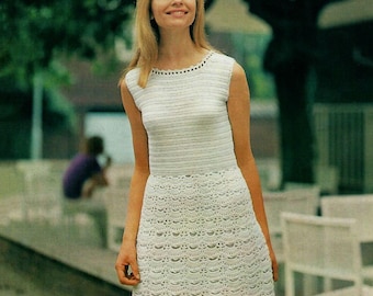 Sleeveless Crochet Lacy Summer Dress Picot Neckline Edging Scallop Skirt 32"-38" DK 8 Ply Vintage Crochet Pattern PDF Instant Download