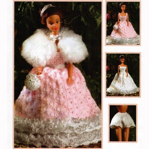 Doll Princess Ball Gown Vintage Textured 11.5&quot; Fashion Doll Knit Detailed Party Dress Outfit DK 8 Ply Vintage Knitting Pattern PDF Download