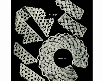 Crochet Decorative Lace Collar And Matching Cuff Set 4 Ply Fingering Vintage Crochet Pattern PDF Instant Download