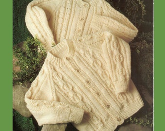 Toddlers Children's Classic Cable Stitch Aran Raglan Cardigan 20"-28" 10 Ply Worsted Weight Vintage Knitting Pattern PDF Instant Download