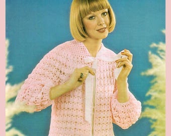 Ladies Crochet Baby Doll Bed Jacket Cardigan Vintage Crochet Pattern Instant Download PDF Vintage Lacy Pattern