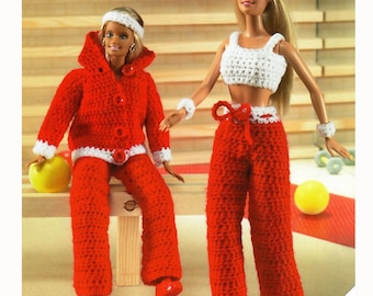 Fashion Doll Crochet Activewear Dolls Outfit Tracksuit Crop Top Head Band Doll Sports Clothes Vintage Crochet Pattern PDF Instant Download