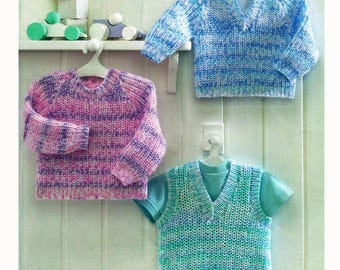 Easy Baby's Toddlers Raglan Round Neck Sweater V-Neck Sweater V-Neck Slipover New born - 6 Years DK Knitting Pattern PDF Instant Download