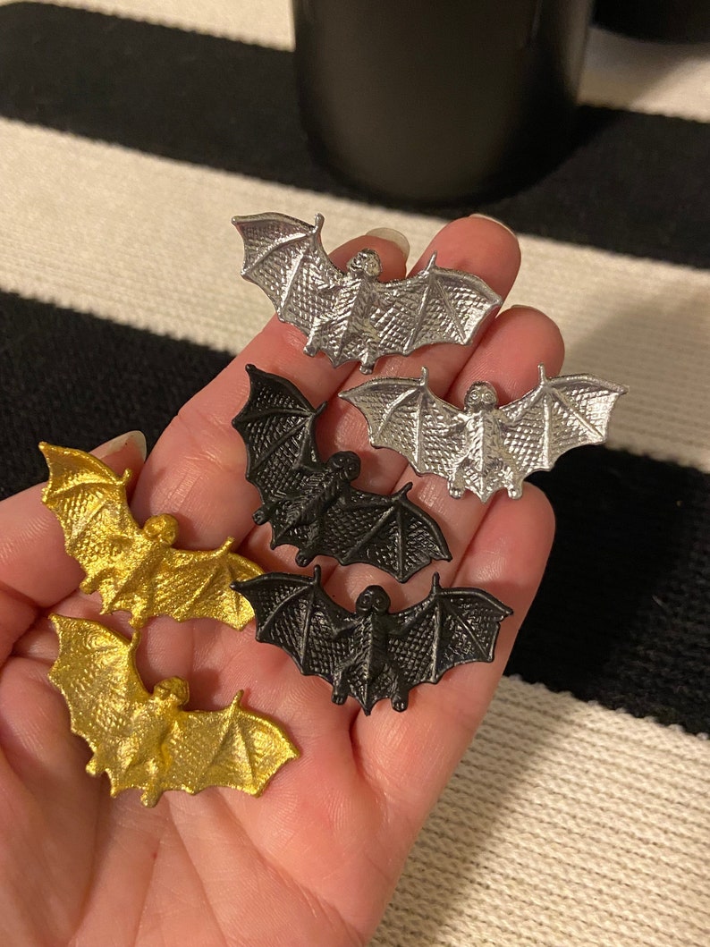 Unleash the Bats Stud Earrings One pair of plastic bat charm earrings, choose your color: Black, Silver or Gold image 2