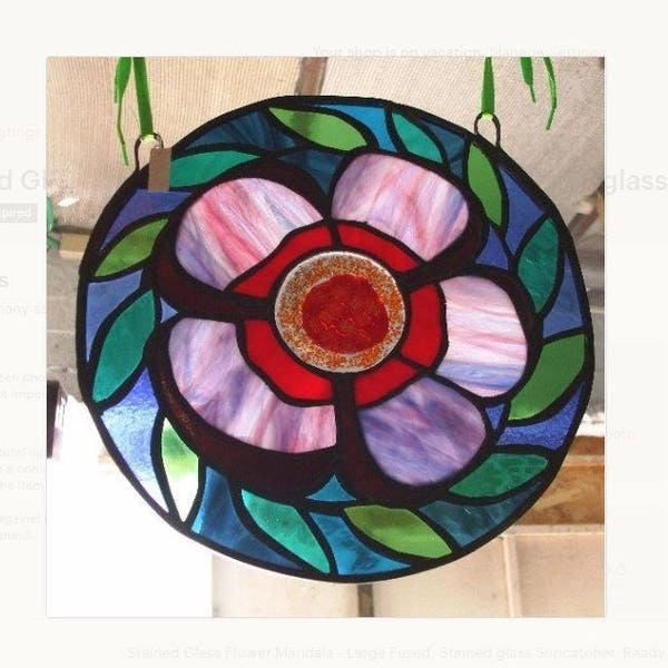 Stained Glass Flower Mandala - Large Round Stained Glass Window Panel Suncatcher - OOAK Forest Dreams