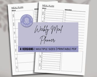 Weekly Meal Planner, Printable Planner Inserts, Digital Download, A4/A5/Letter